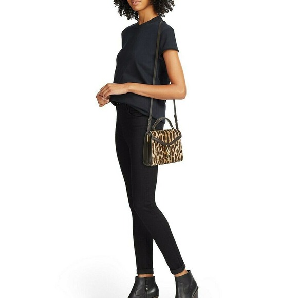 Saint Laurent YSL Mini Cassandra Leopard Print Calf Hair Top Handle Bag Brown - Picture 3 of 11